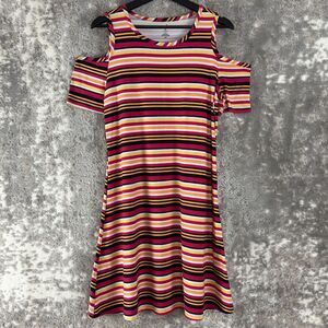 Just Be Size S Striped Cold Shoulder Stretch Casual Knee Length Shirt Dress